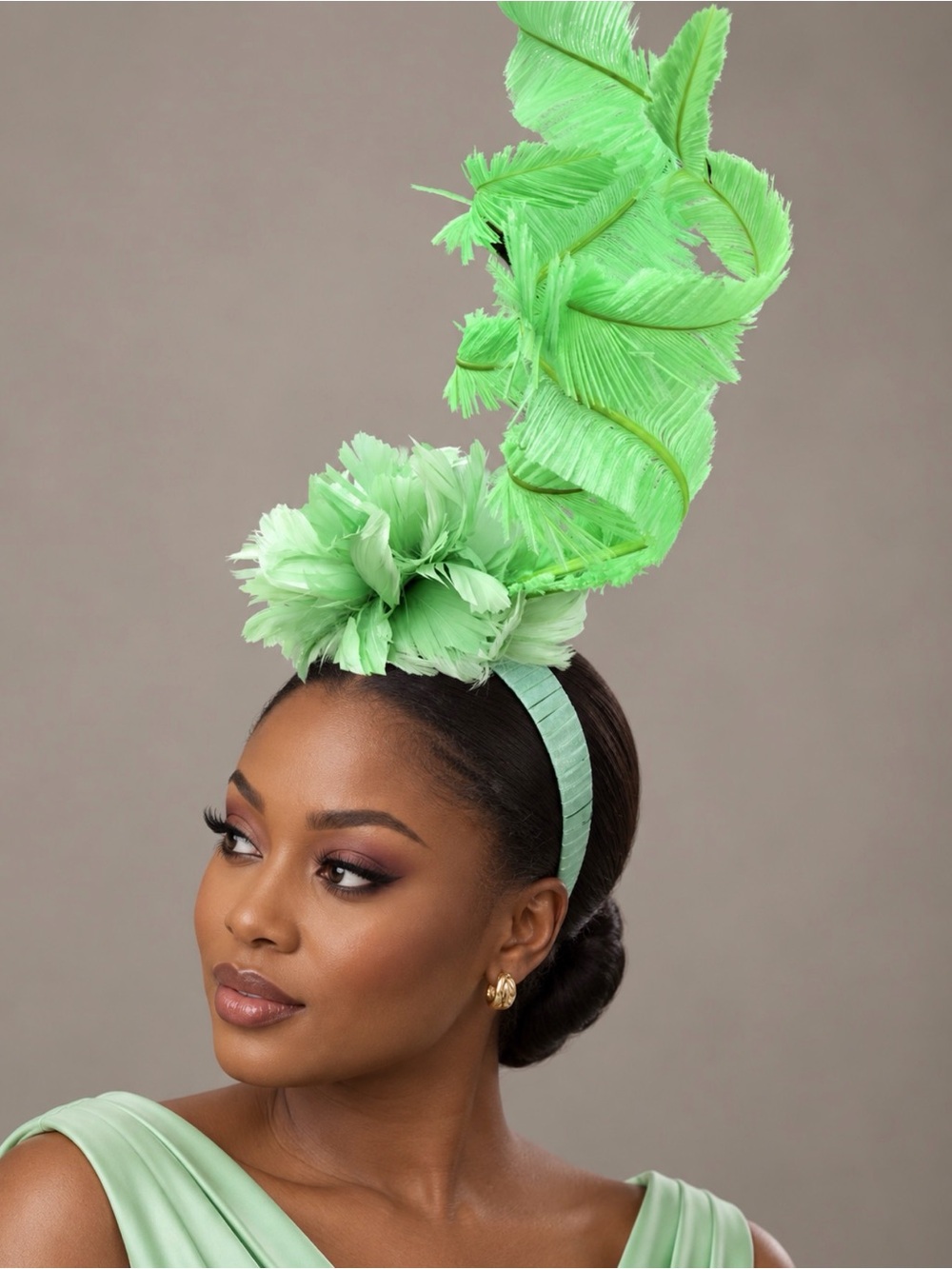 Elegant Light Green Feather Fascinator Headband